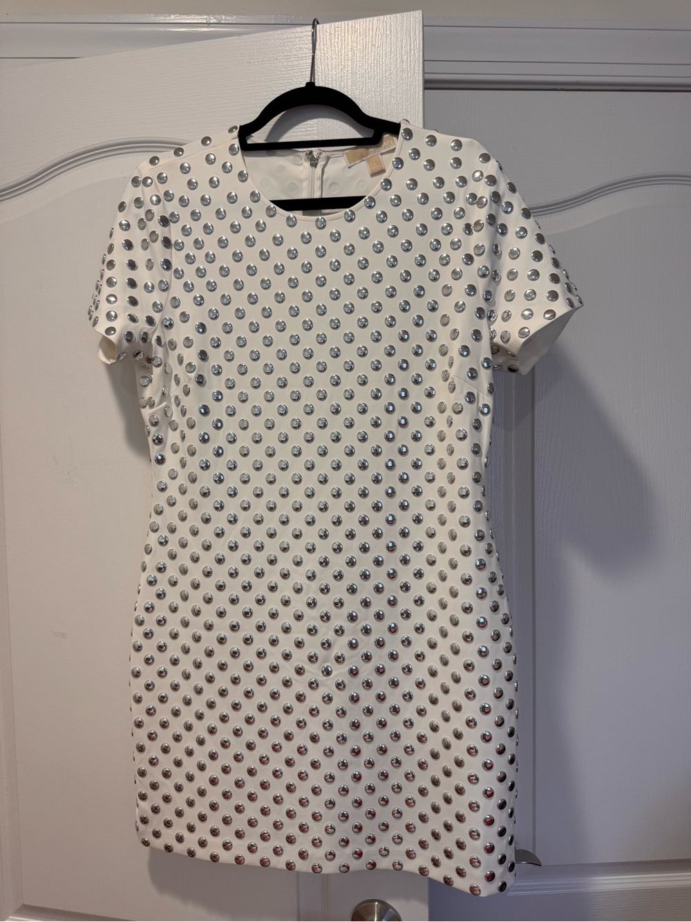 Michael Kors White Embellished Short-Sleeve Shift Dress